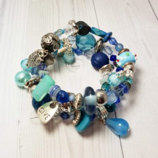 Memory Wire Wrap Beaded Bracelet - Blue