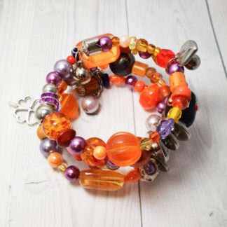 Memory Wire Wrap Beaded Bracelet - Orange