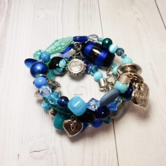 Memory Wire Wrap Beaded Bracelet - Blue