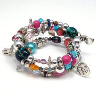 Memory Wire Wrap Beaded Bracelet - Orange