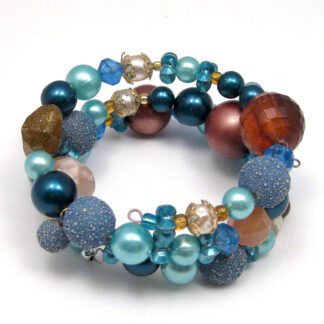Memory Wire Wrap Beaded Bracelet - Vintage Blue