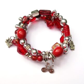 Memory Wire Wrap Beaded Bracelet - Red
