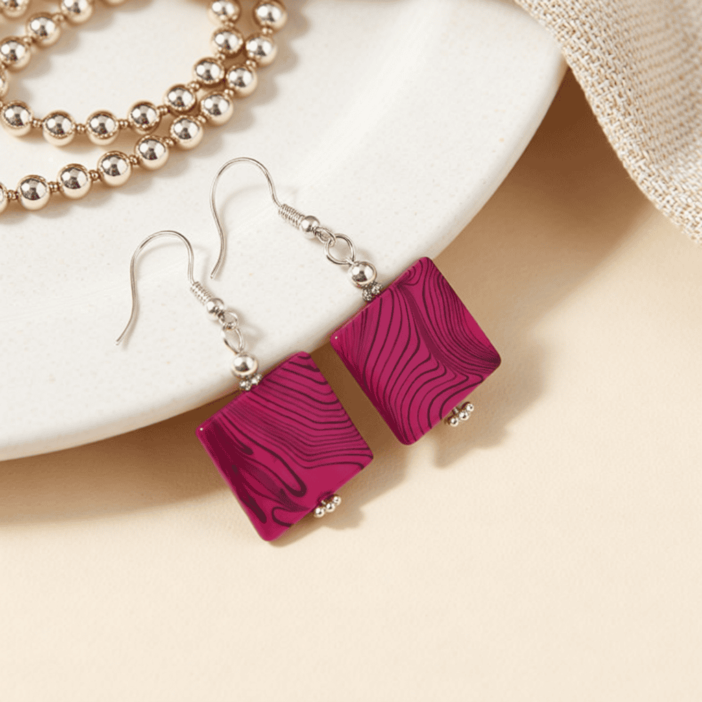 Ceramic Square Pink Earrings