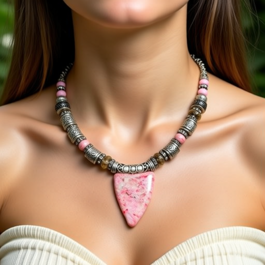 Statement Collar Necklace Pink Faux Rhodonite