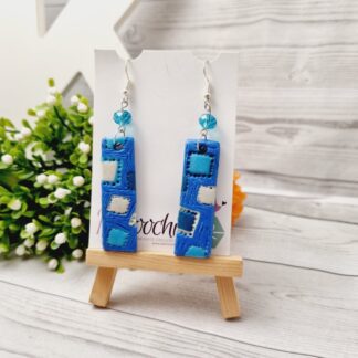 Blue Patchwork Polymer Clay Earrings