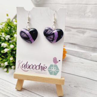 Handcrafted Purple Floral Heart Earrings – Unique Polymer Clay Artistry