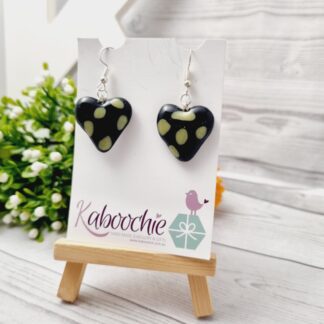 Polymer Clay Heart Earrings Green Polka Dots