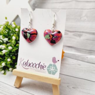 Polymer Clay Heart Earrings Pink Floral