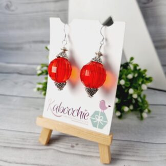 Red Disco Ball Beaded Dangle Earrings