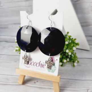 Large Black Beaded Statement Earrings with Cross