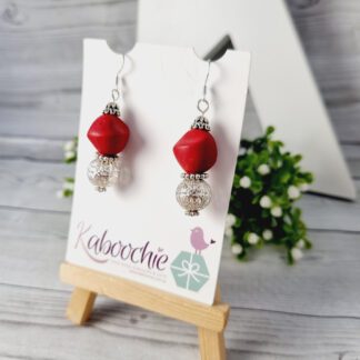 Red Morrocan Look Beaded Dangle Earrings