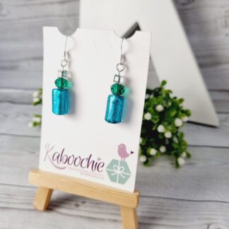 Beaded Dangle Earrings - Teal Bottles