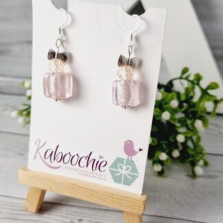 Sweet Pink Perfume Bottle Style and Bow Beaded Dangle Earrings