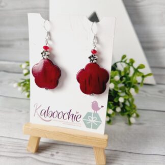 Big Red Flower Beaded Dangle Earrings