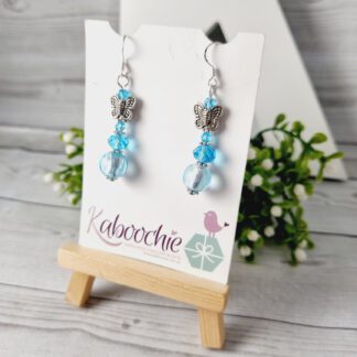 Blue Butterfly Charm Beaded Dangle Earrings