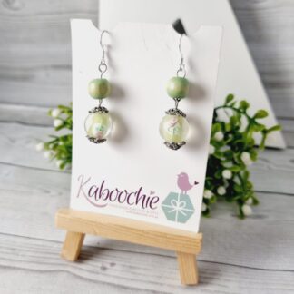 Green Floral Beaded Dangle Earrings