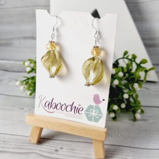 Pale Green Glass Leaf Beaded Dangle Earrings
