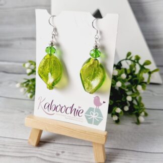 Glass Leaf Beaded Dangle Earrings