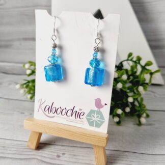 Medium Blue Perfume Bottle Style Beaded Dangle Earrings