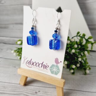 Dark Blue Perfume Bottle Style Beaded Dangle Earrings