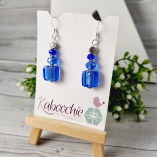 Blue Beaded Dangle Earrings with circle bead