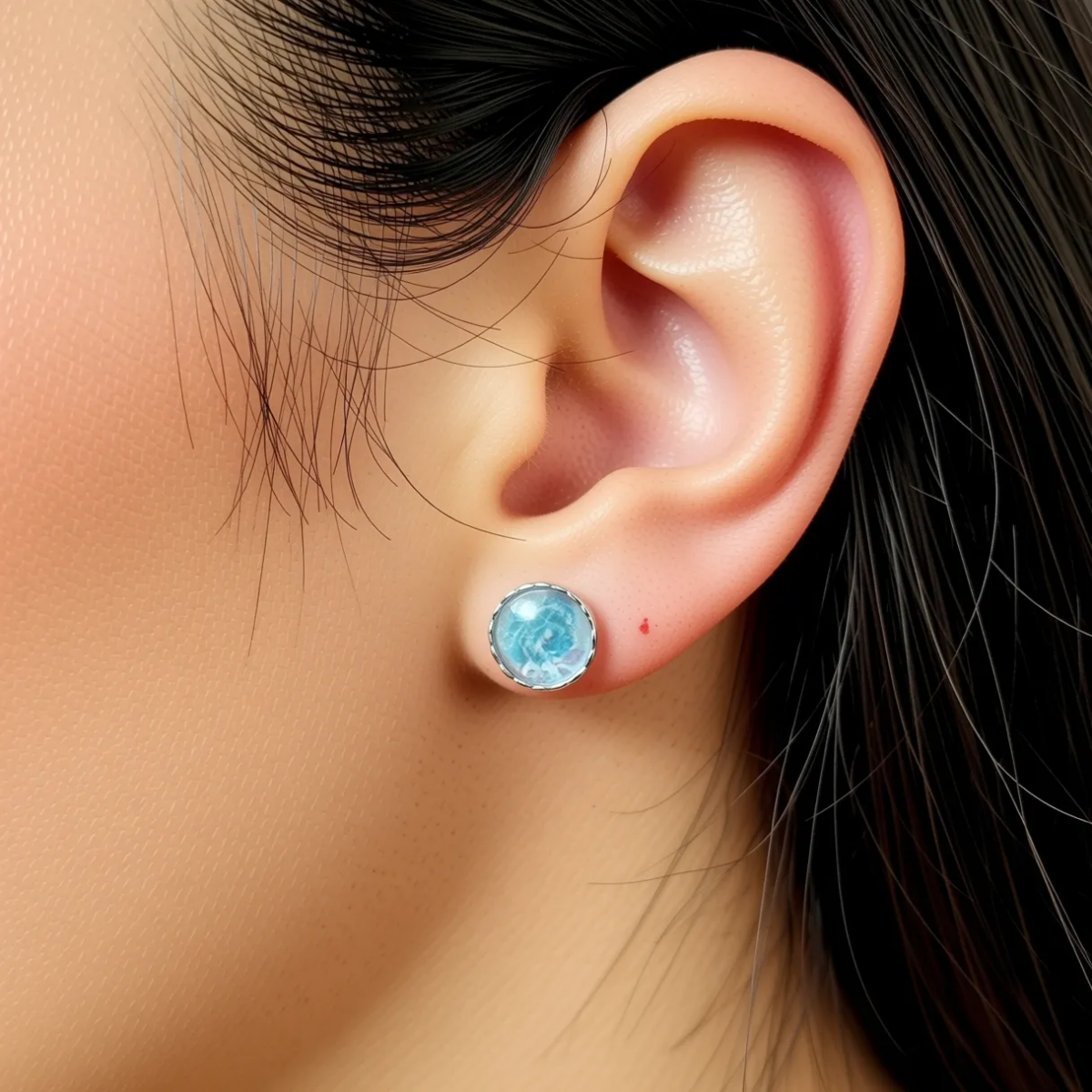 12 mm Silver Bezel Studs – Blue Roses Under A Glass Dome