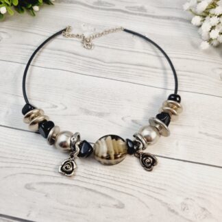 Black and Silver Beaded Choker Necklace