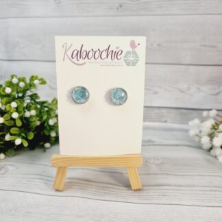 Silver Bezel Studs - Blue Roses