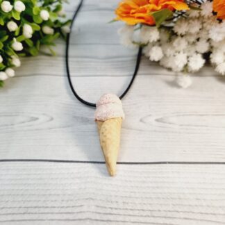 Novelty Miniature Food Waffle Cone Pink Double Scoop Ice Cream Necklace