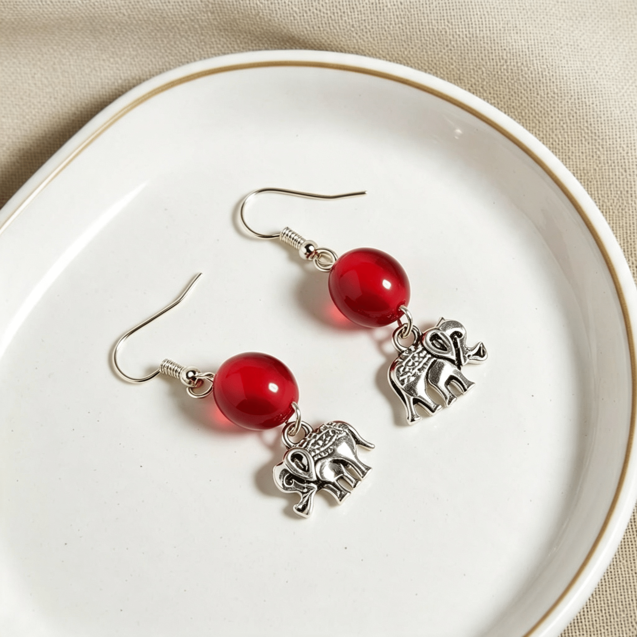Crimson Elephant Charm Earrings