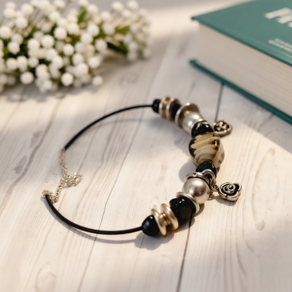 Black and Silver Beaded Choker Necklace