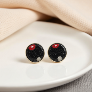 Black Dotty Polymer Clay Stud Earrings