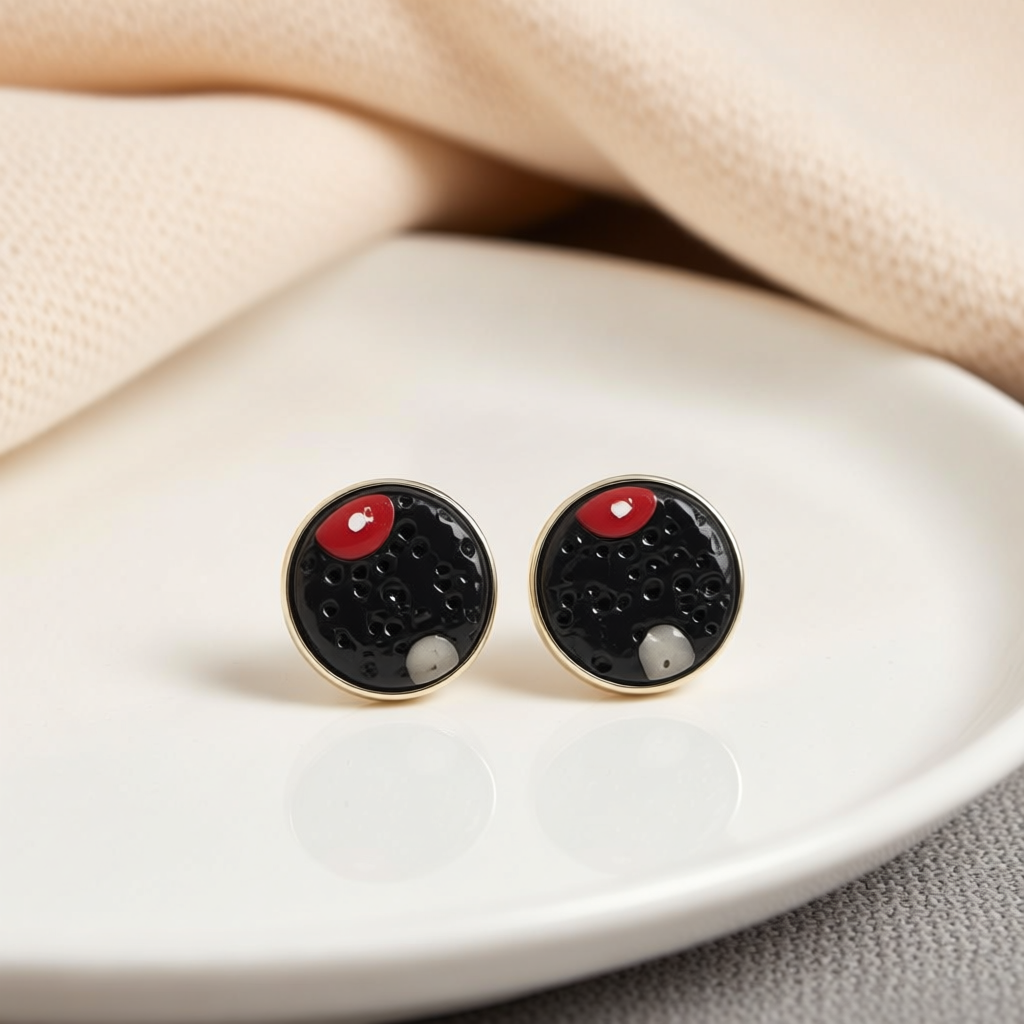 Black Dotty Polymer Clay Stud Earrings