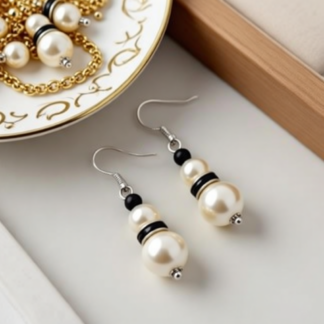 Black & Pearl Dangle Earrings – Handcrafted