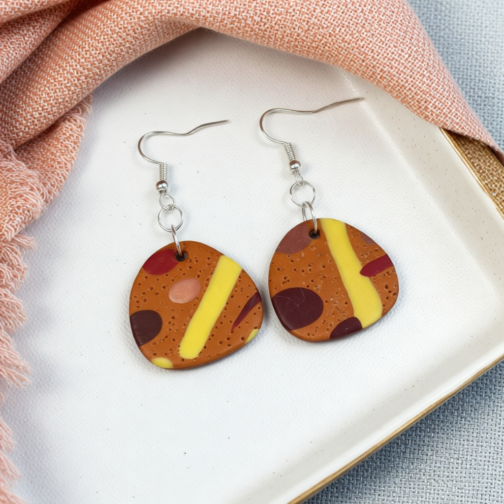 Bronze Abstract Handcrafted Polymer Clay Earrings