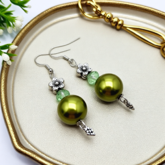 Charming Dangle Earrings with Bali Bead Flower & Tiny Charms