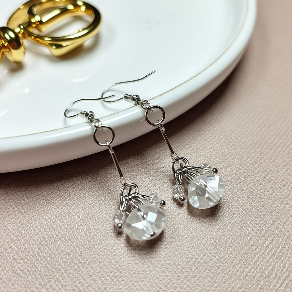 Clear Faceted Beaded Dangle Earrings – Lightweight Luminous Clear Beaded Dangle Earrings