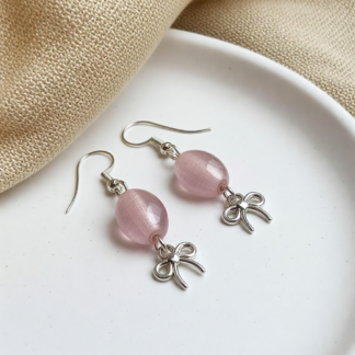 Dangle Earrings with Pink Bow for Unique Everyday Style