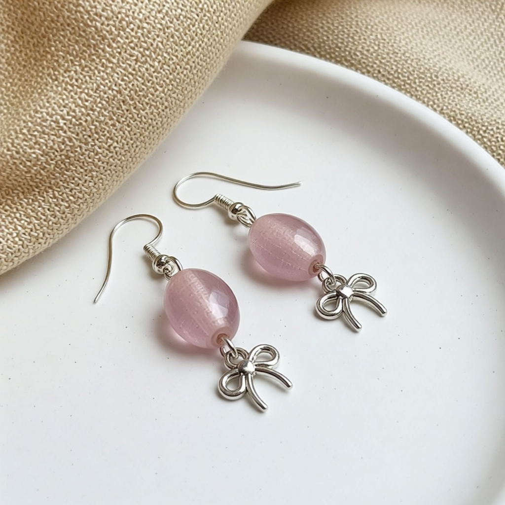 Dangle Earrings with Pink Bow for Unique Everyday Style