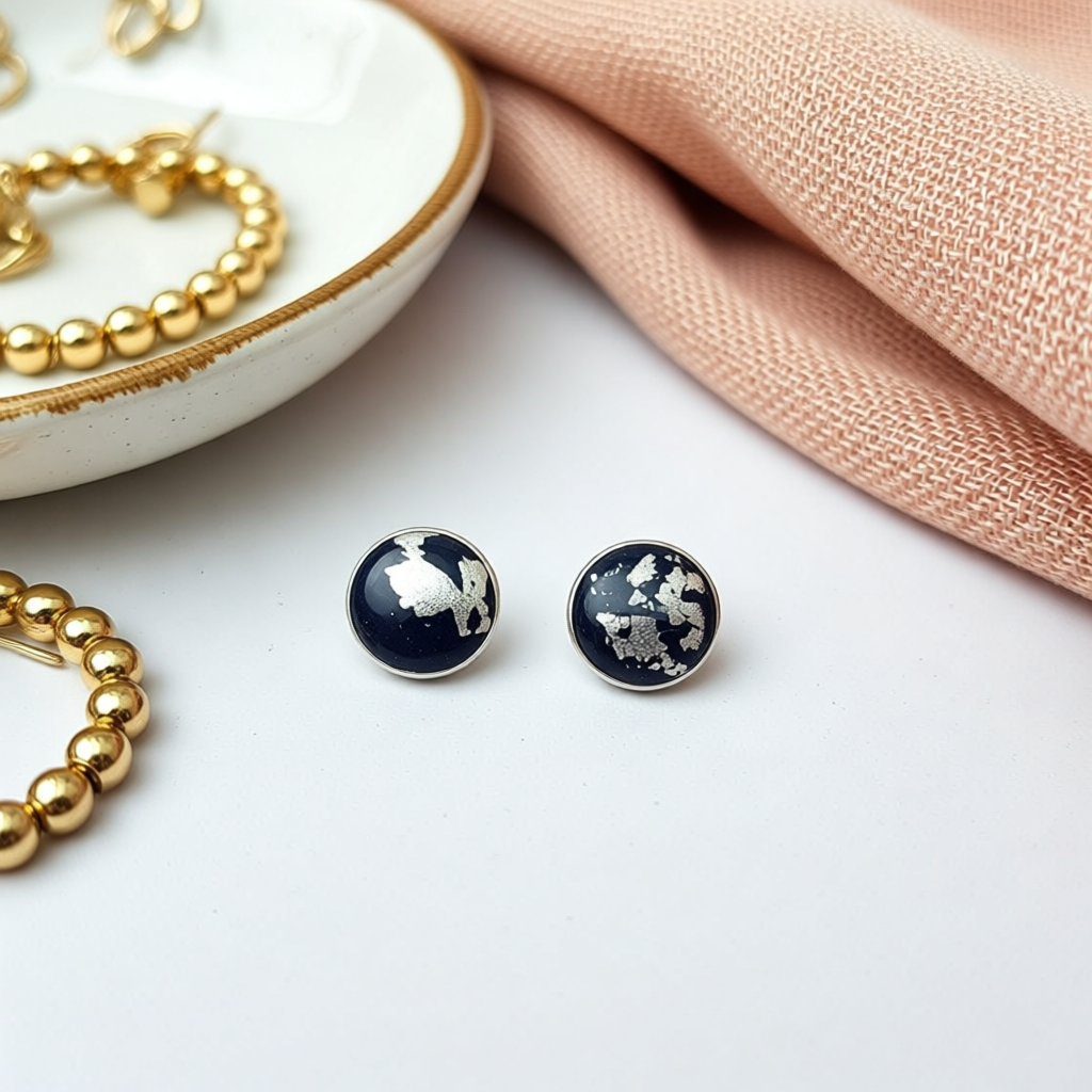 Distinctive Charm Polymer Clay Stud Earrings with Delicate Silver Leaf