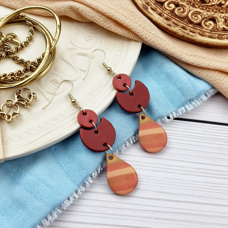 Crimson Tiered Polymer Clay Earrings