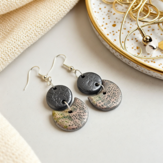 Distinctive Silver Polymer Clay Tiered Earrings – Artisanal Look