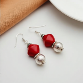 Elevate Style with Red Moroccan Beaded Dangle Earrings – Handcrafted