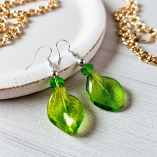 Exquisite Glass Leaf Dangle Earrings – Handcrafted Artistic Touch