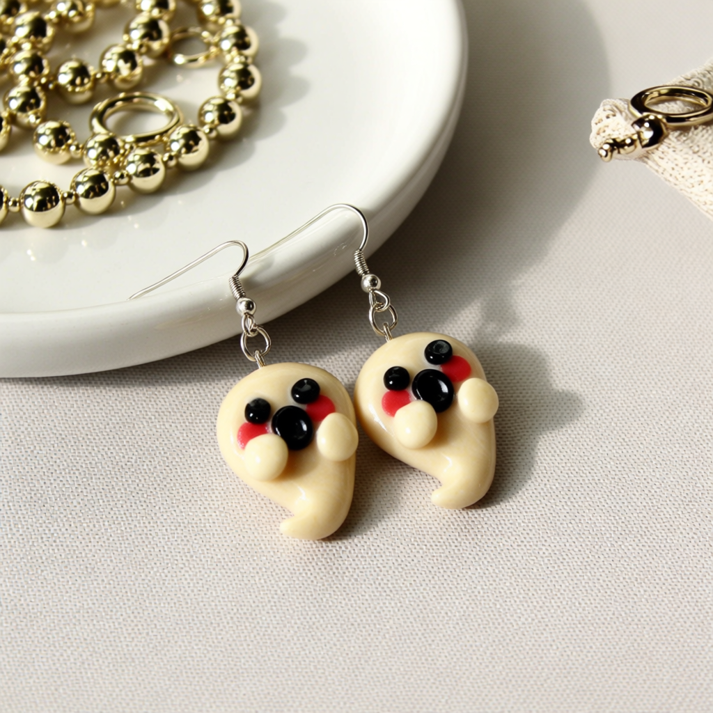 Glow-in-the-Dark Ghost Earrings – Handcrafted Polymer Clay Halloween Fun