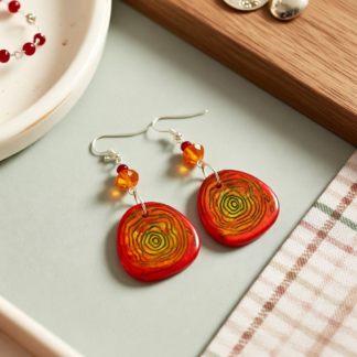 Hand Painted Orange Swirl Polymer Clay Earrings