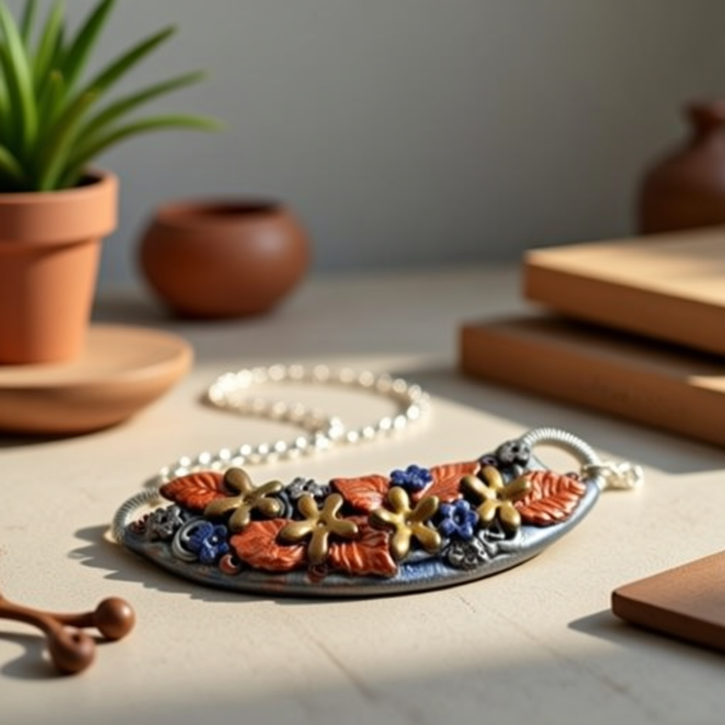 Hand Sculpted Floral Metallic Statement Necklace