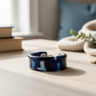 Hand Sculpted Polymer Clay Cuff Bracelet – Blue Patchwork
