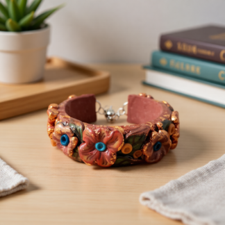 Hand Sculpted Polymer Clay Cuff Bracelet – Floral