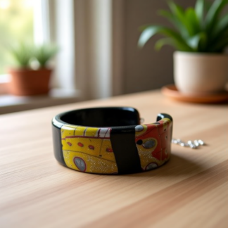 Hand Sculpted Polymer Clay Cuff Bracelet – Metallic